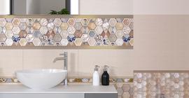 Интерьер ванной комнаты с коллекцией Asteria бренда Alma Ceramica (Уралкерамика) 